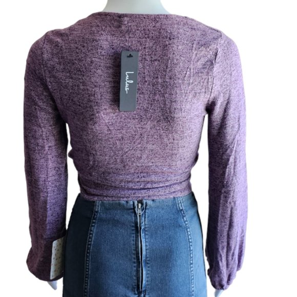 NWT LULUS Laid Back Luxury Purple Heather Knit Long Sleeve Crop Top - Picture 6 of 9